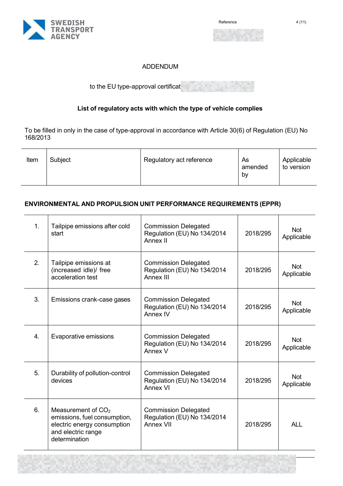 Redacted A8 EU type-approval document, page 4 of 6