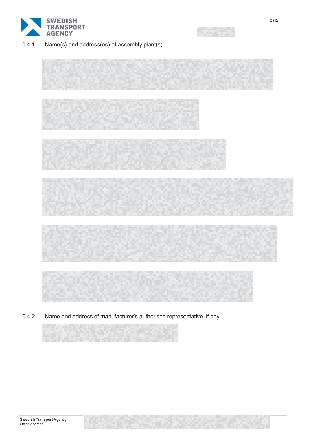 Redacted A8H EU type-approval document, page 2 of 5