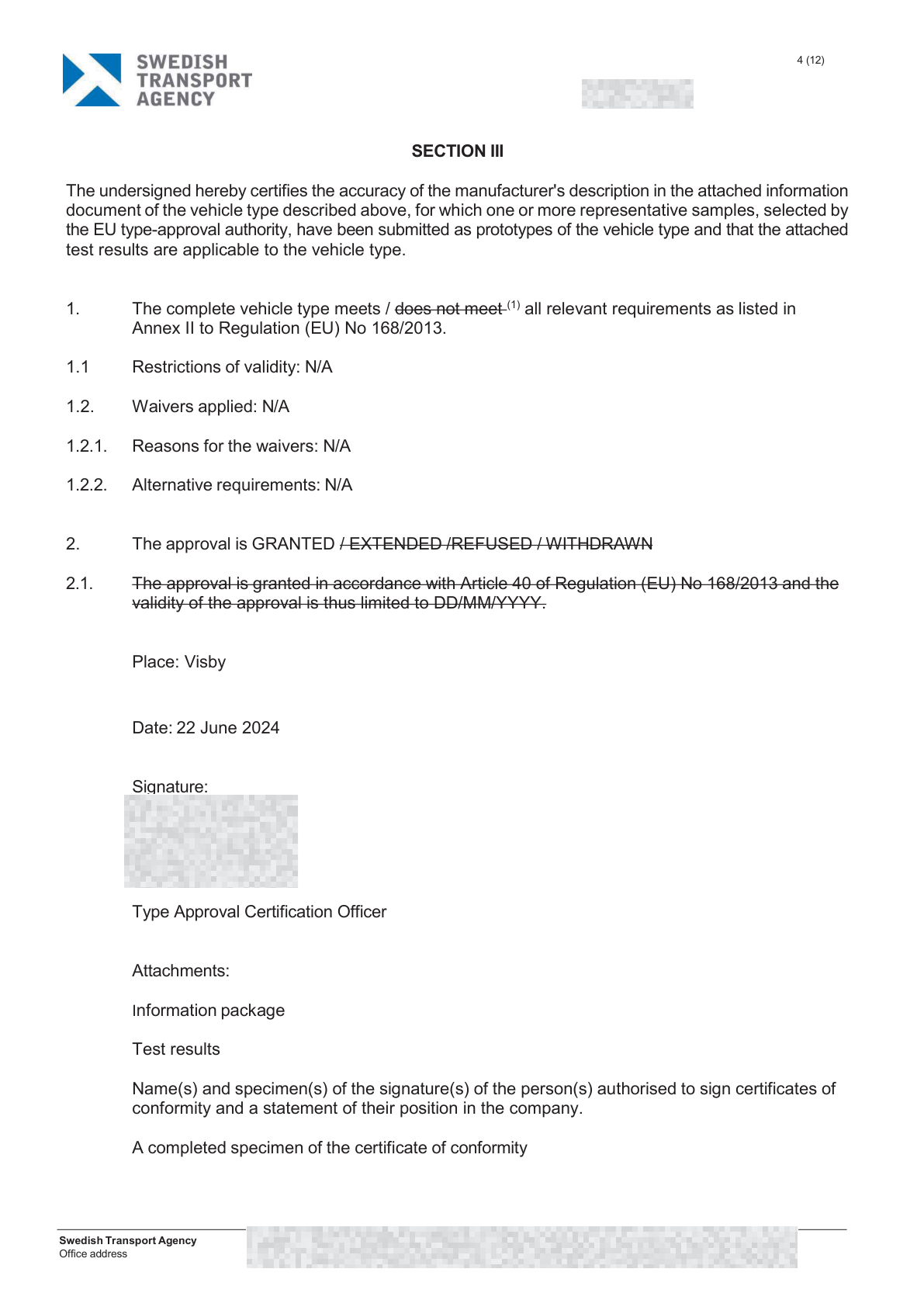 Redacted A8H EU type-approval document, page 4 of 5