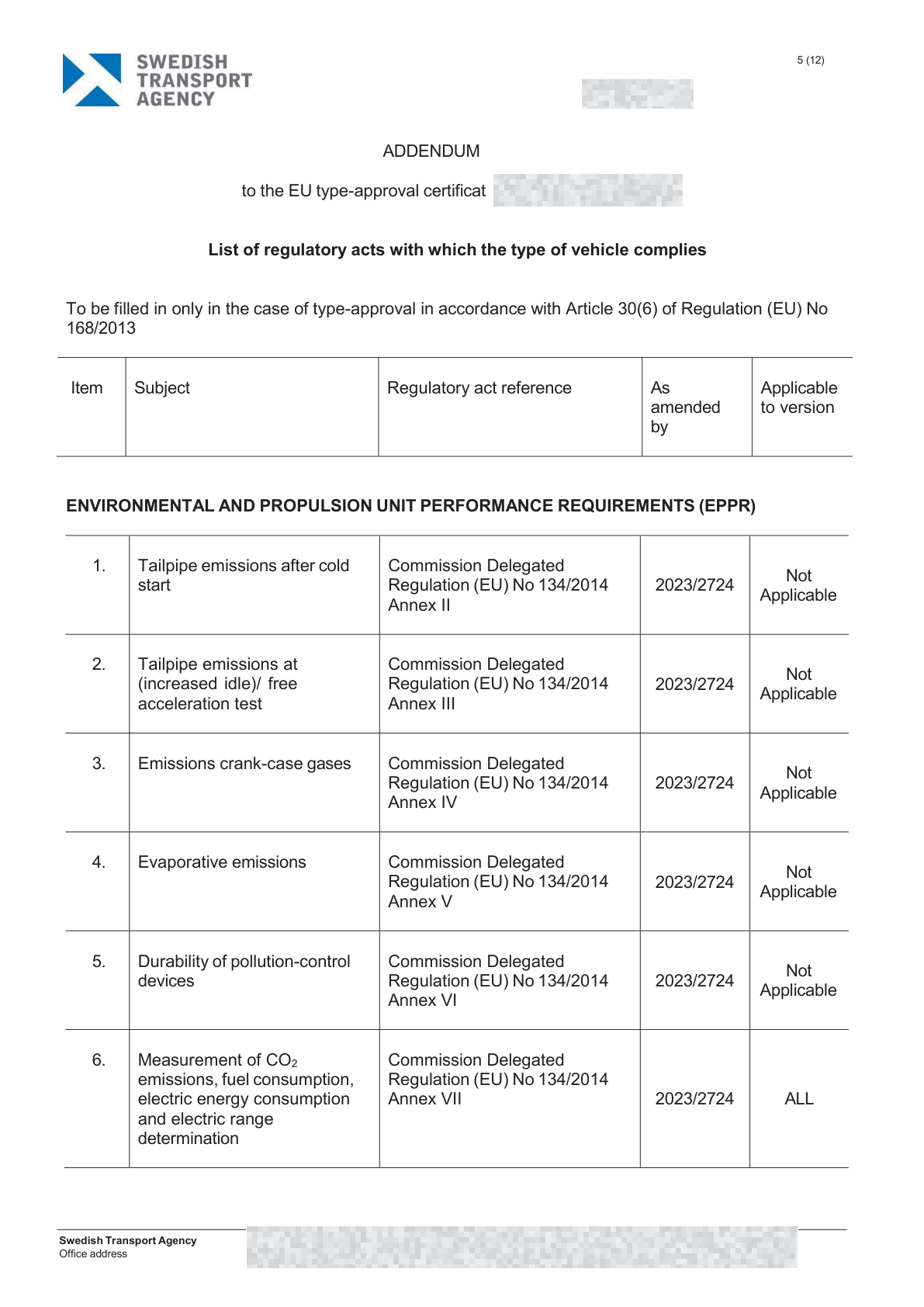 Redacted A8H EU type-approval document, page 5 of 5
