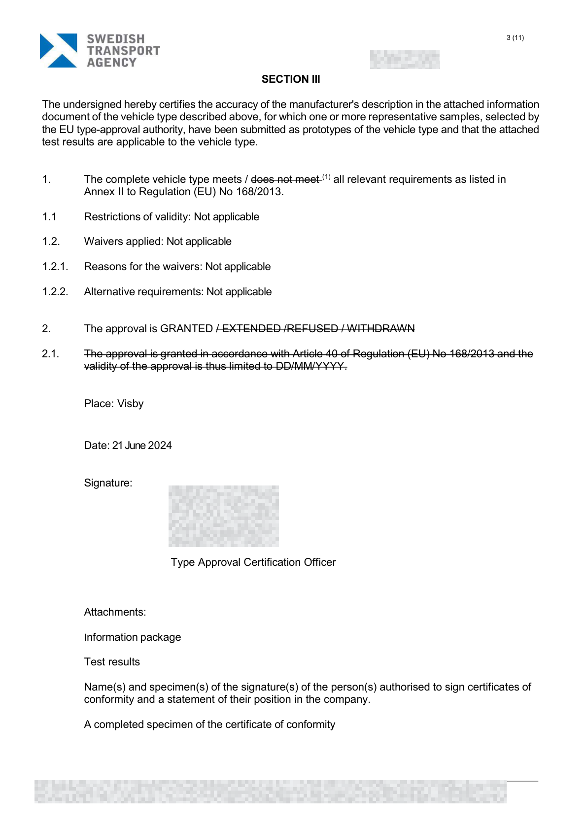 Redacted A9 EU type-approval document, page 3 of 8